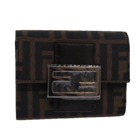 FENDI Zucca Canvas Wallet Black Brown Auth yk13705A - Picture 1 of 16